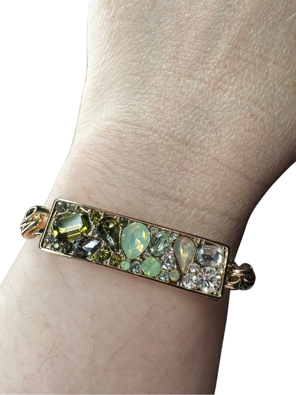 White House Black Market Gold-Tone Bracelet with Green and Opal-Like Stones